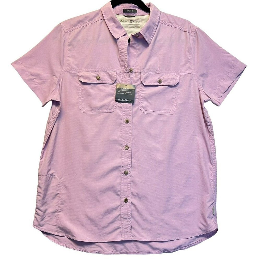 Women PINK  Eddie Bauer Mountain Ripstop Short-Sleeved Shirt SIZE SMALL